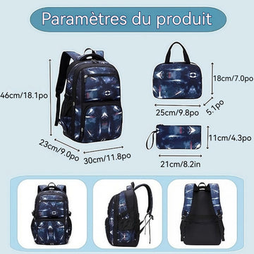 artable 46x30x23cm cartable à roulettes 3 en 1 sac à dos à roulettes sac à dos/valise trolley détachable pour garçons et filles